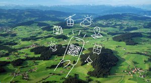 Luftbild vom Westallgäu mit Illustration zum Allgäu Walser Pass © Foto: Thomas Gretler, Illustration: Allgäu Walser Service